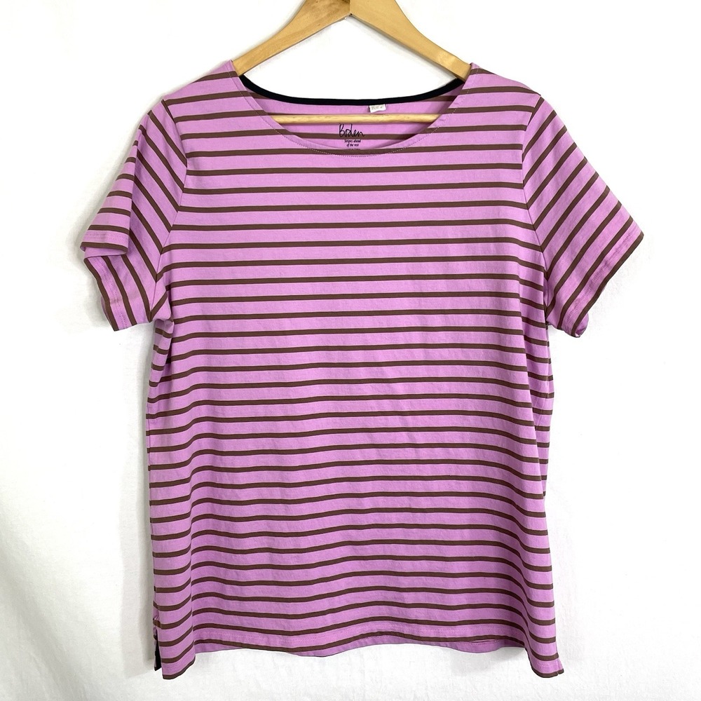 Boden Teeshirt Top Womens 16 18 Pink Shirt Striped Short Sleeve